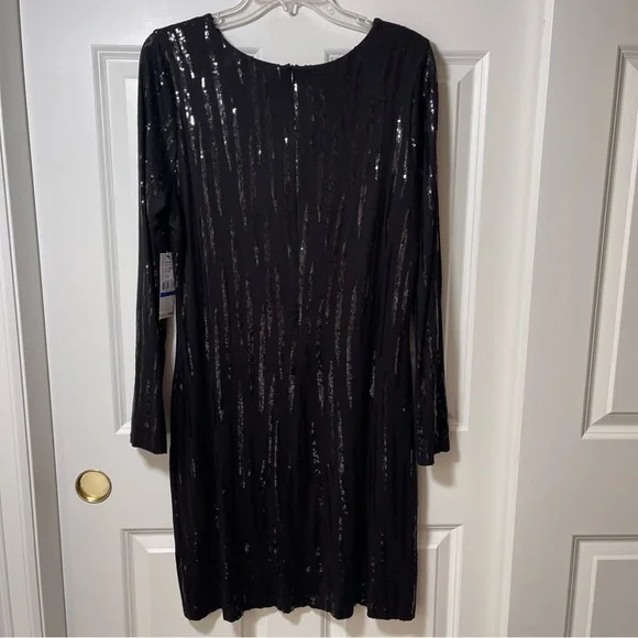 NWT Karen Kane Starlight Black Sequins Sheath Dress Long Sleeve XL - Picture 8 of 16